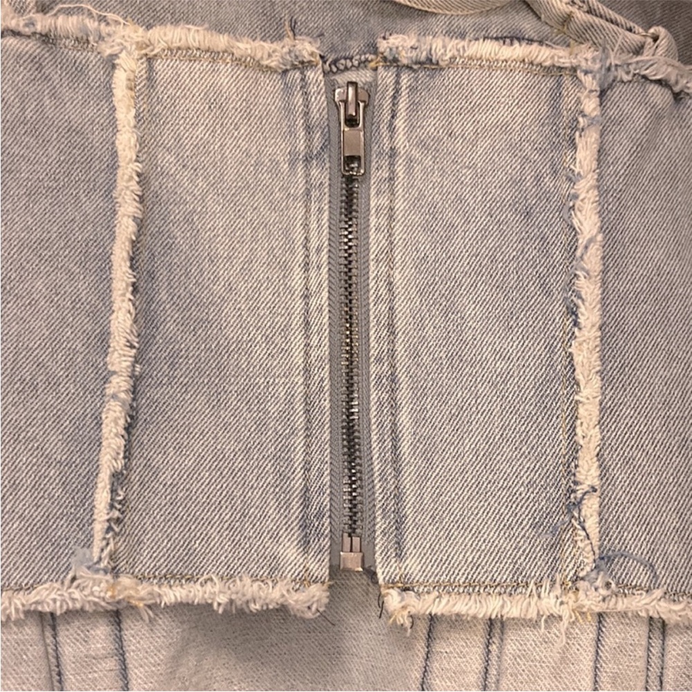 Revolve Light Blue Denim Corset Top - Raw Edges Zip Closure Straps, Med to Large - Picture 3 of 4